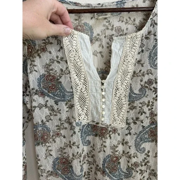 Ralph Lauren Denim & Supply Sheer Lace Crochet Henley Top L Paisley Dainty - Picture 5 of 8